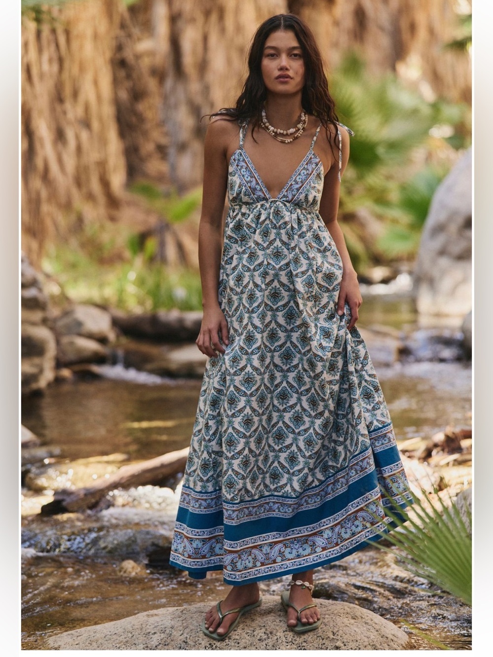 new Free People Sorrento Stroll printed maxi dress in Ivory combo tile floral